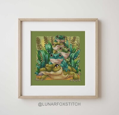 Fearless frogs and crocodile cross stitch pattern