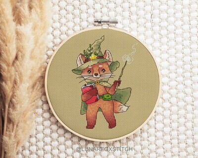 Forest wizard fox cross stitch pattern