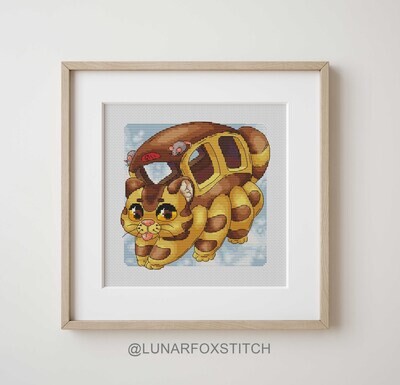 Cat bus cross stitch pattern