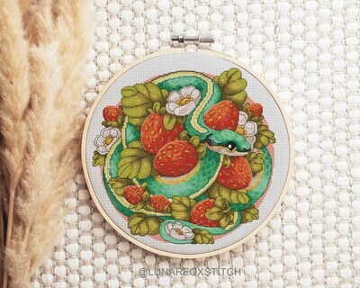 Idyll with strawberry snake cross stitch pattern