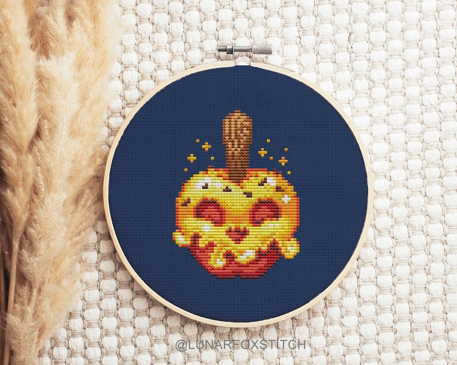 Baked apple Halloween cross stitch pattern