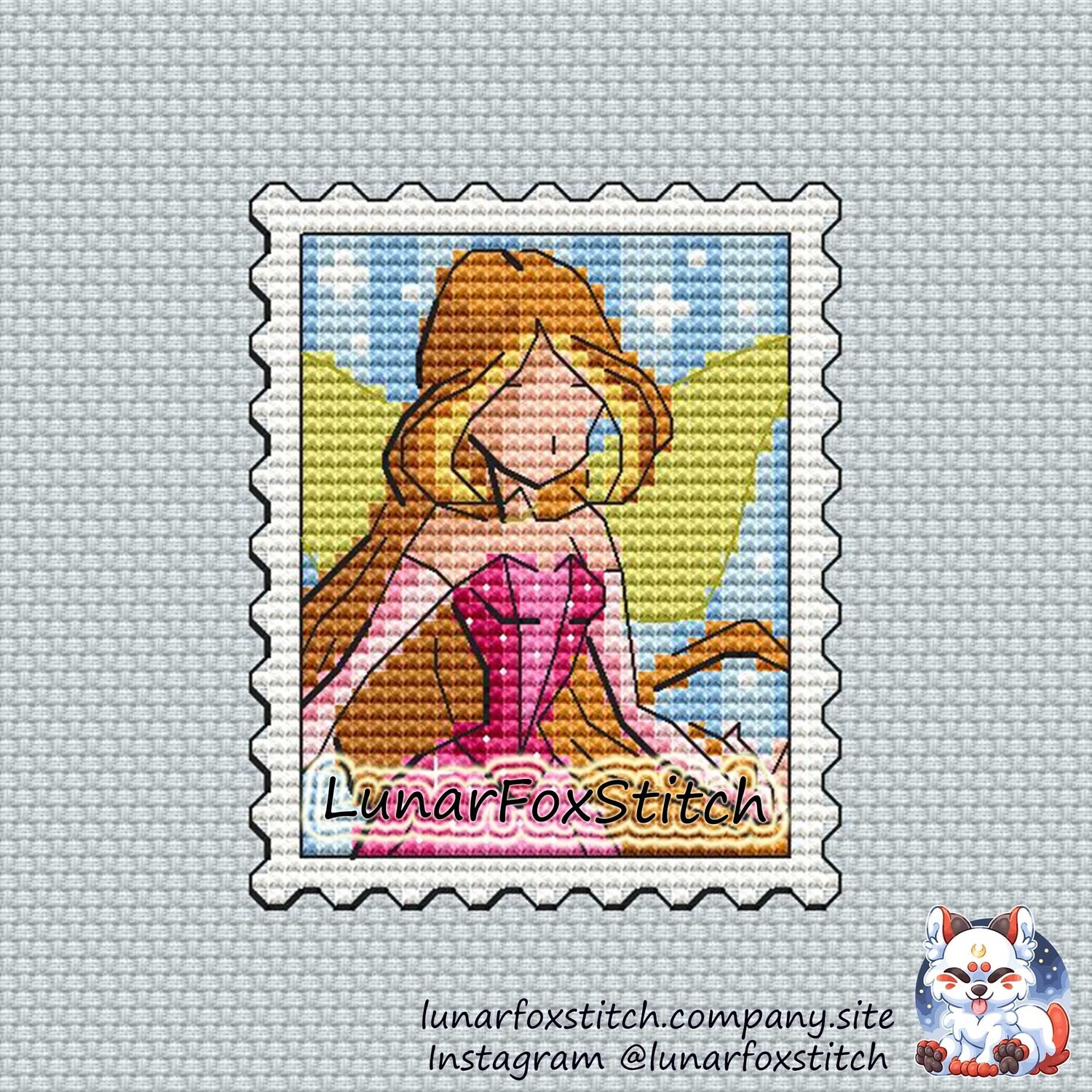 Nature fairy postage stamp cross stitch pattern