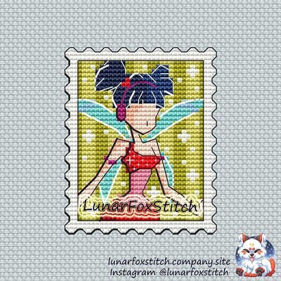 Music fairy postage stamp cross stitch pattern