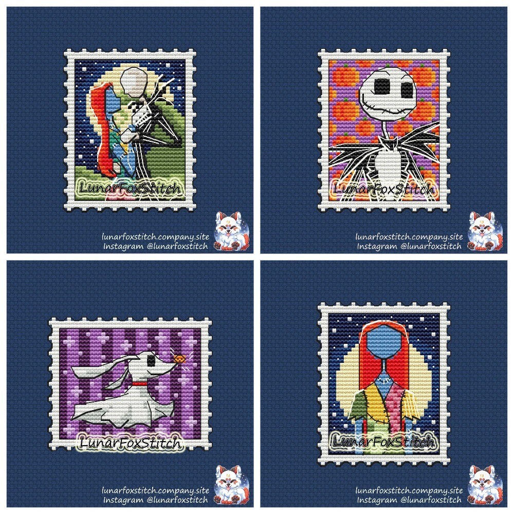 Halloween - set of 4 - postage stamp cross stitch patterns