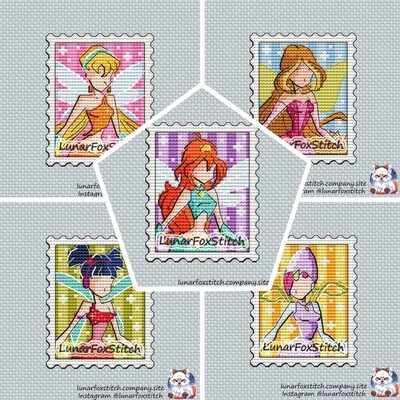 Fairy - set of  5 - postage stamp cross stitch pattern