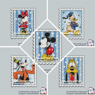 Mouse friends - set of 5 - postage stamp cross stitch pattern