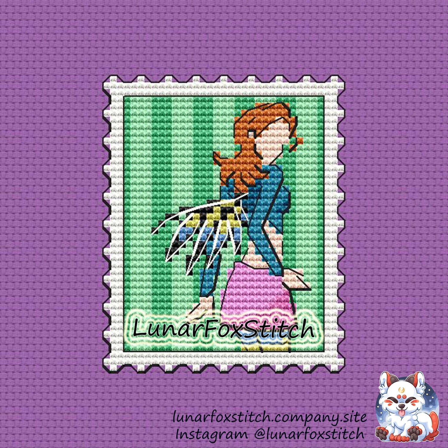 Water fairy postage stamp cross stitch pattern