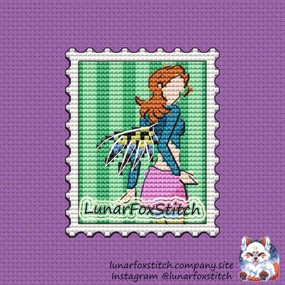 Water fairy postage stamp cross stitch pattern