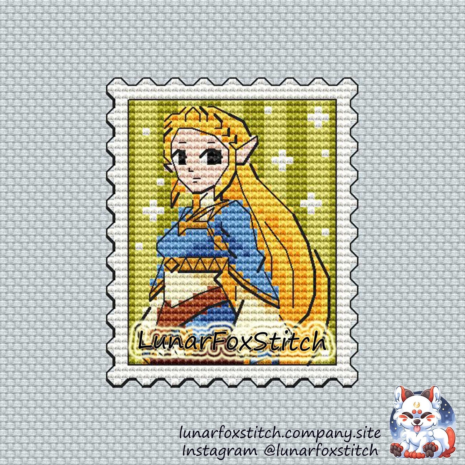 Anime princess postage stamp cross stitch pattern