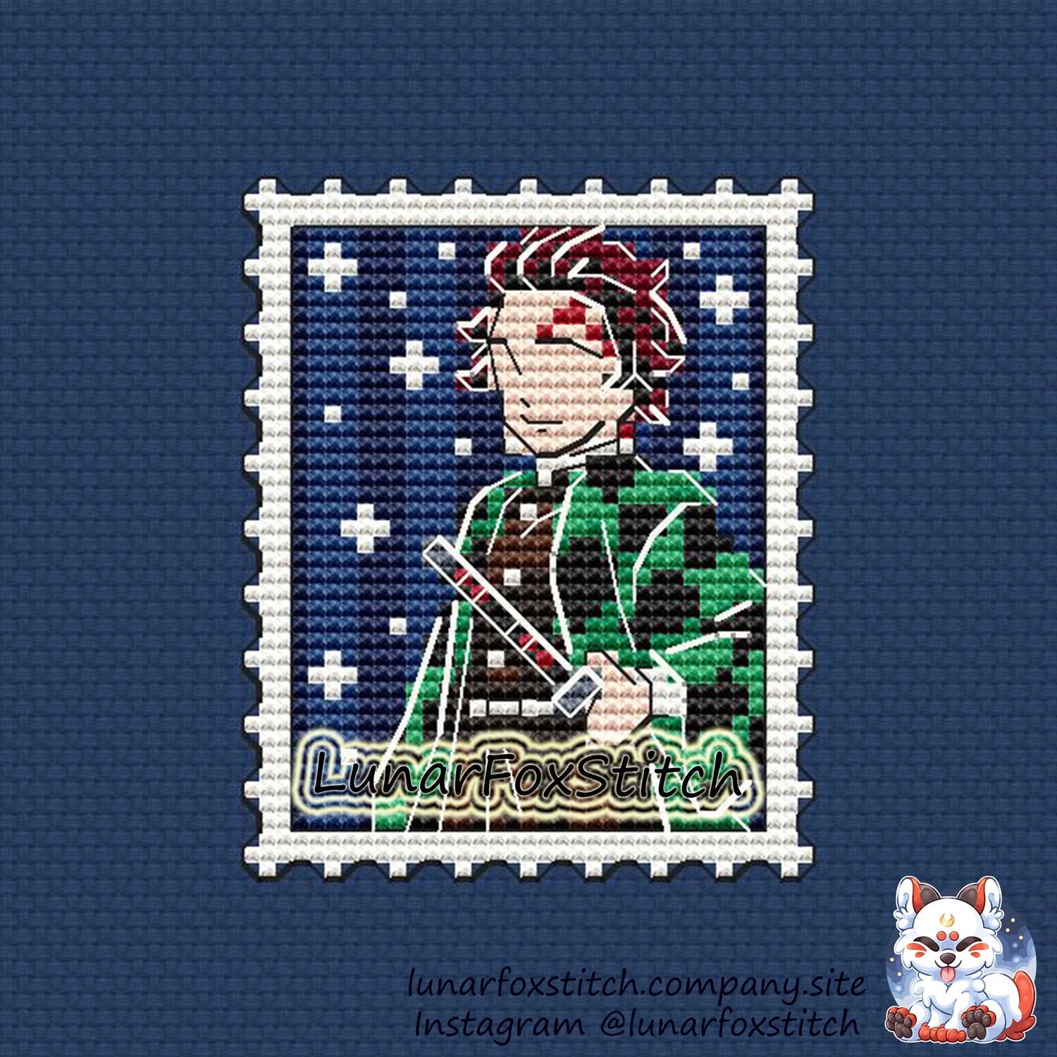 Cute anime japanese boy postage stamp cross stitch pattern