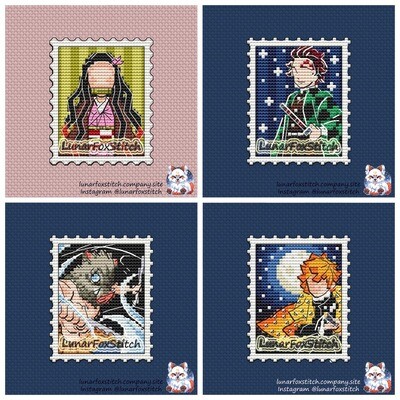 Anime - set of 4 - postage stamp cross stitch pattern
