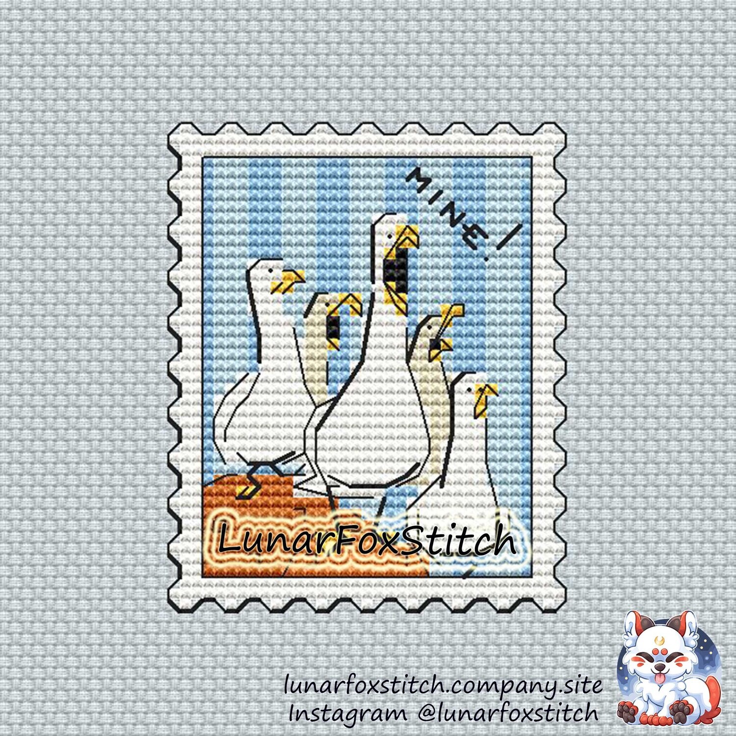 Seagulls postage stamp cross stitch pattern