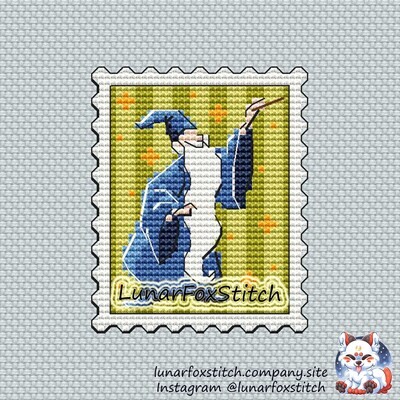 Old wizard postage stamp cross stitch pattern