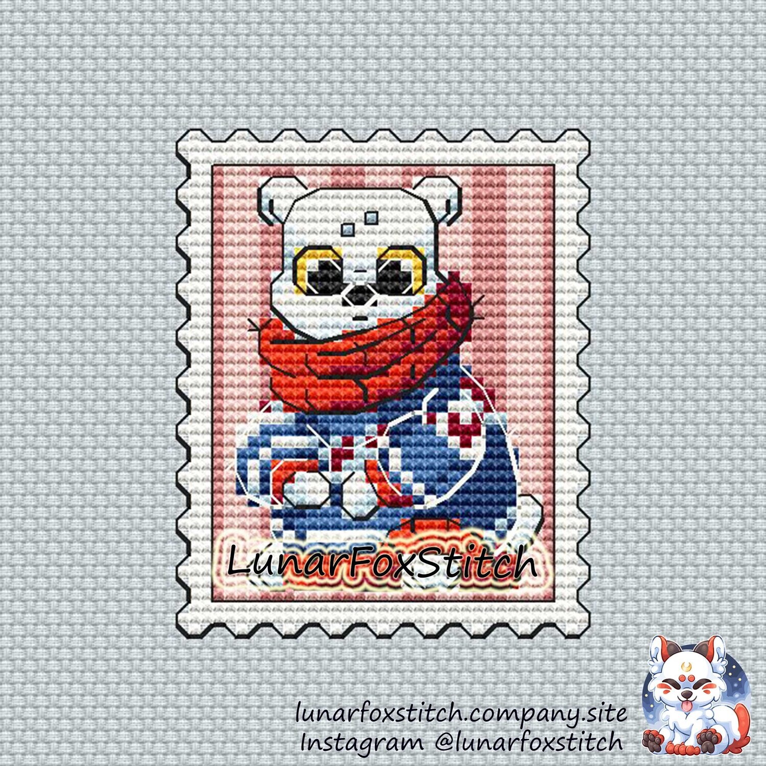 White bear postage stamp cross stitch pattern