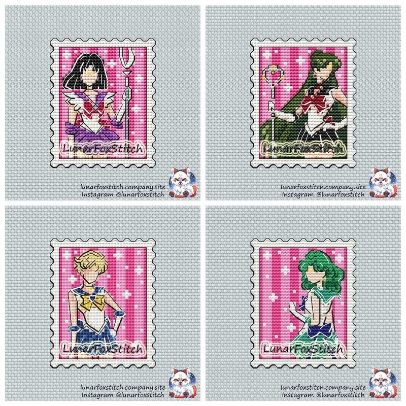 Aanime girl 4 set postage stamp cross stitch pattern