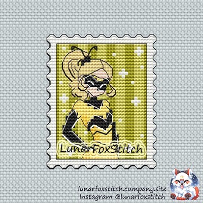 Bee girl postage stamp cross stitch pattern