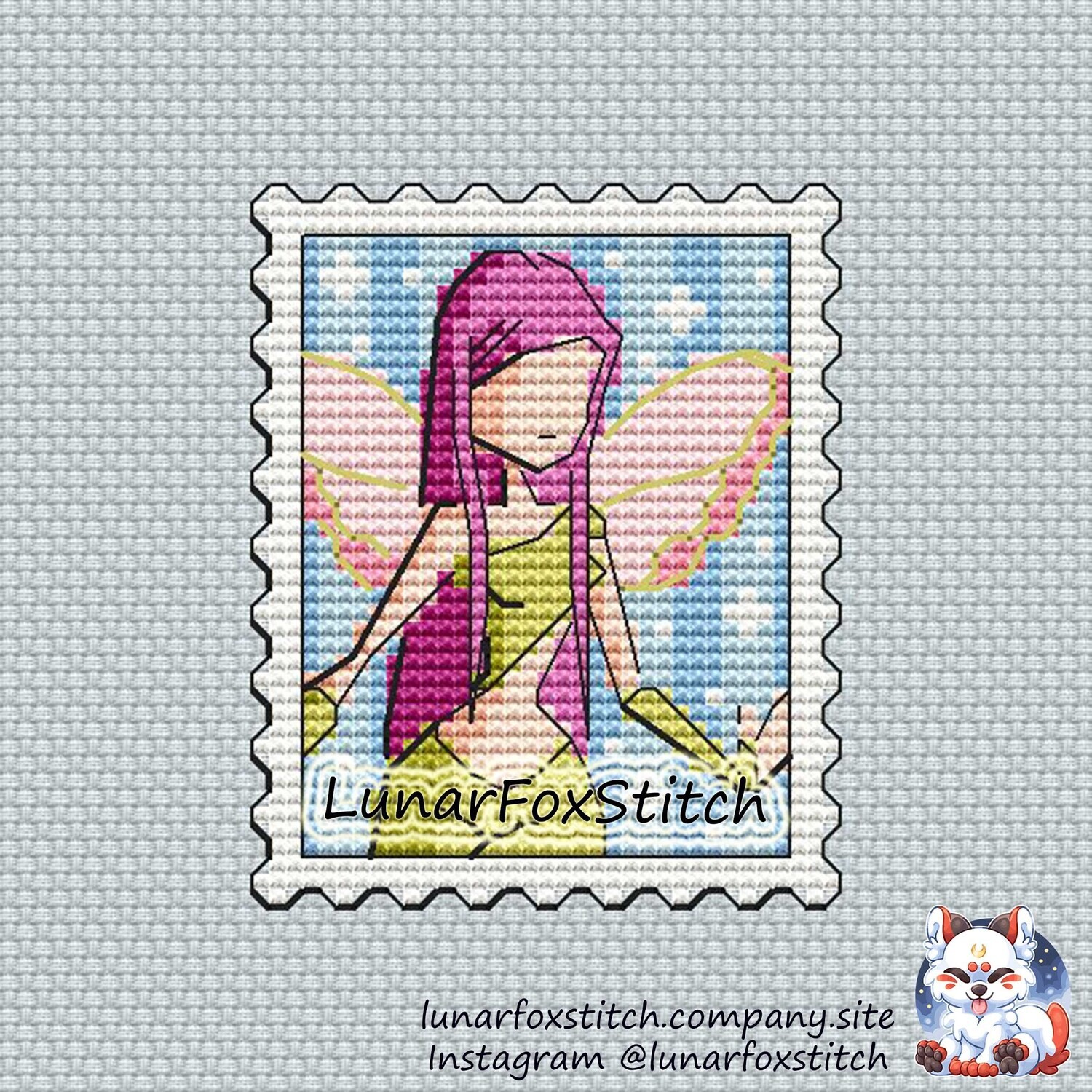 Earth fairy postage stamp cross stitch pattern