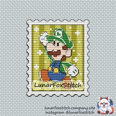 Green plumber postage stmap cross stitch pattern