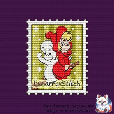 Halloween ghost and girl postage stamp cross stitch pattern