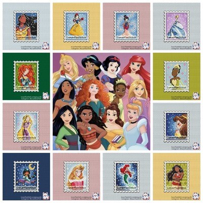 Princess - set of 12 - postage stamp cross stitch pattern
