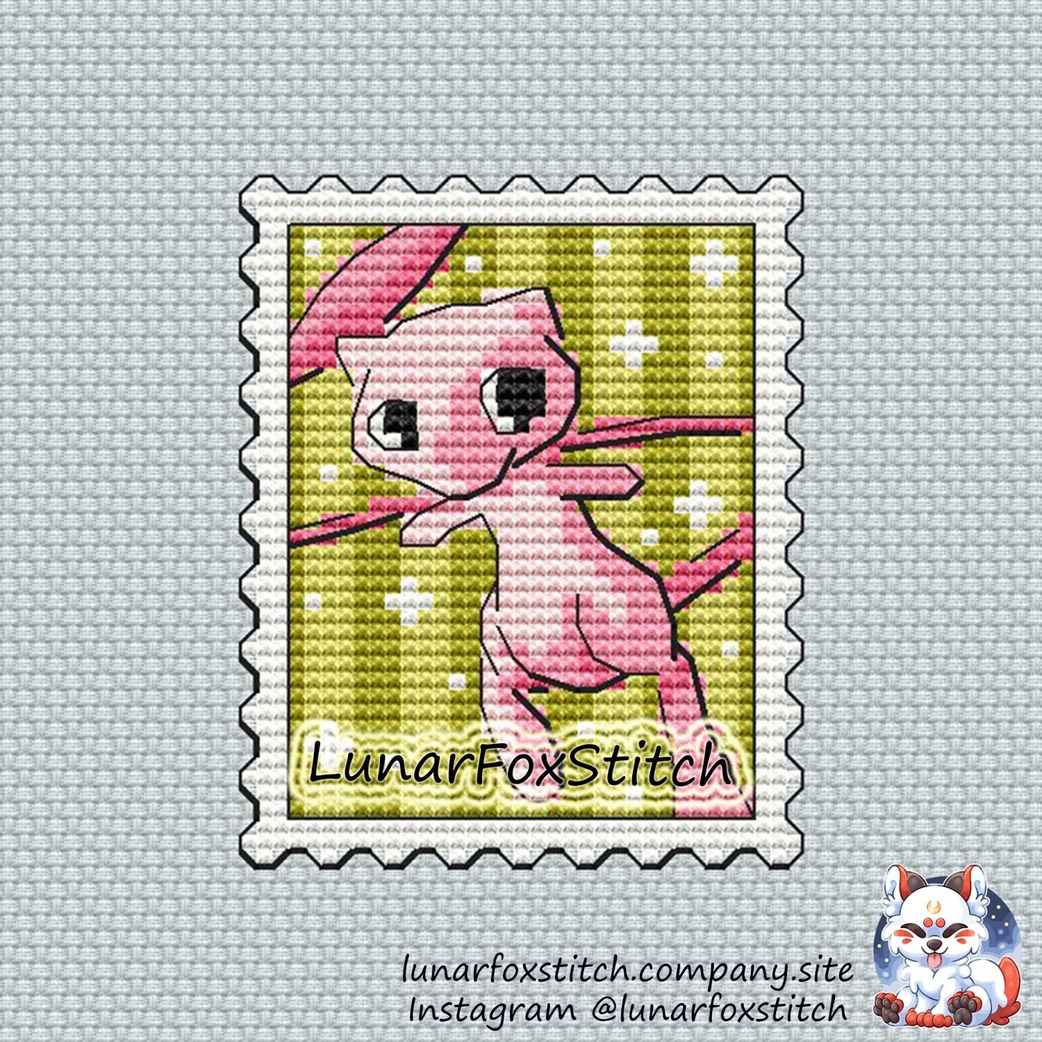 Pink cat postage Stamp cross stitch pattern