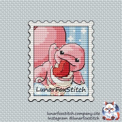 Pink chib Postage Stamp cross stitch pattern