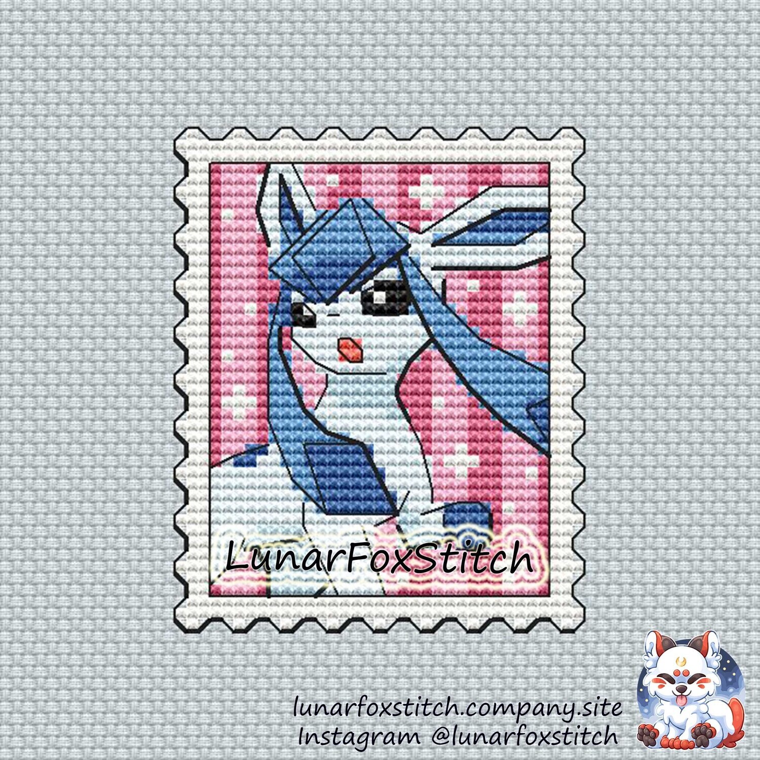 Cute snow cat Postage Stamp cross stitch pattern