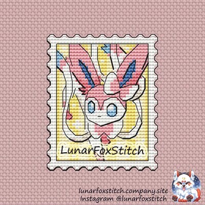 Pink cute cat Postage Stamp cross stitch pattern