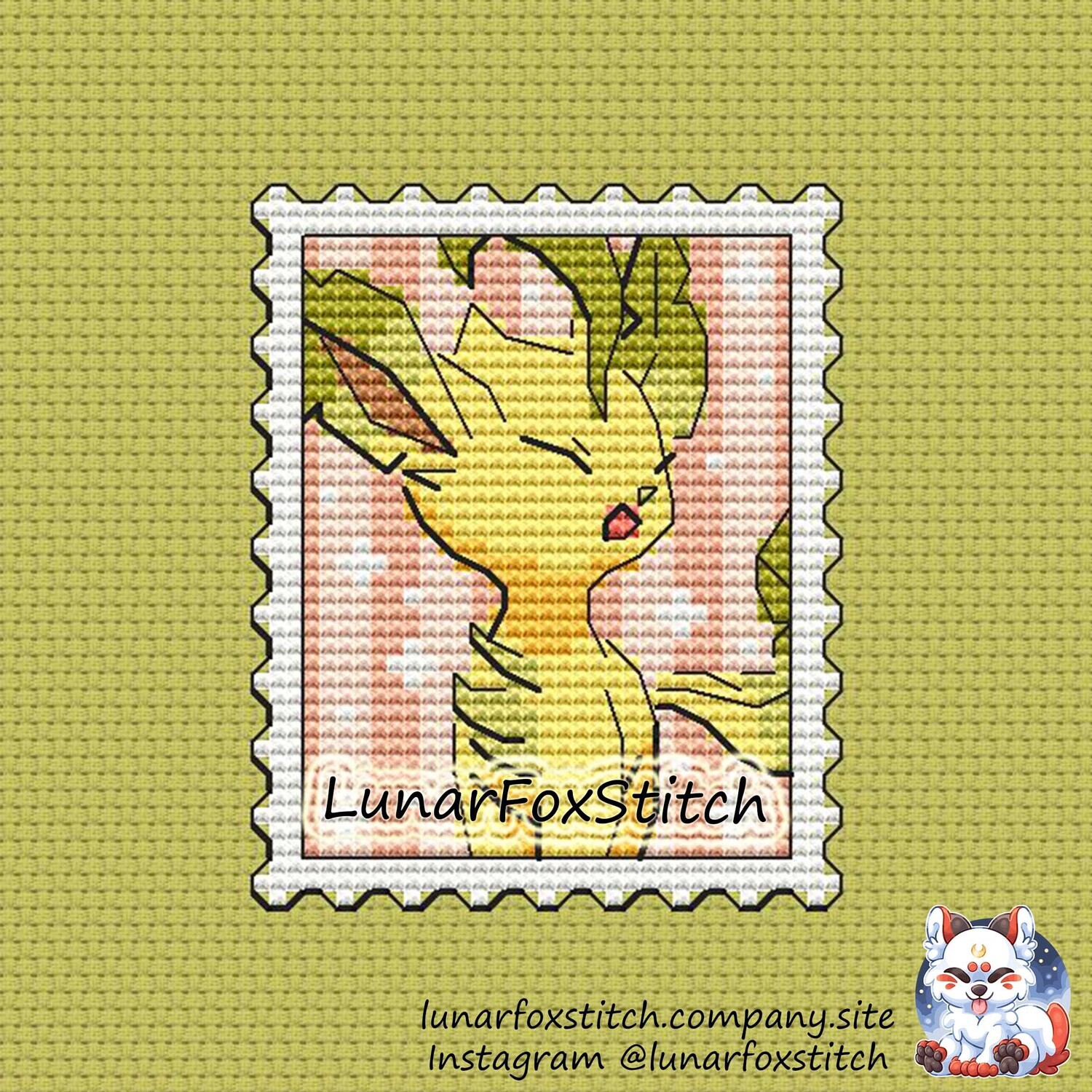 Cute grass cat Postage Stamp cross stitch pattern