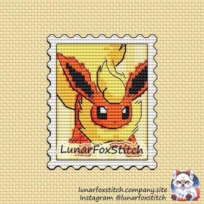 Cute fire cat Postage Stamp cross stitch pattern