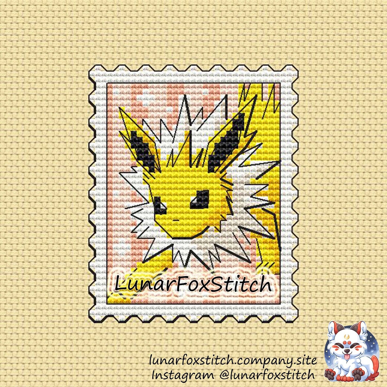 Lightning cat postage stamp cross stitch pattern