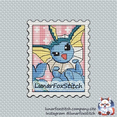 Water cat postage stamp cross stitch pattern
