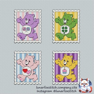 Cute rainbow bears postage stamp cross stitch pattern