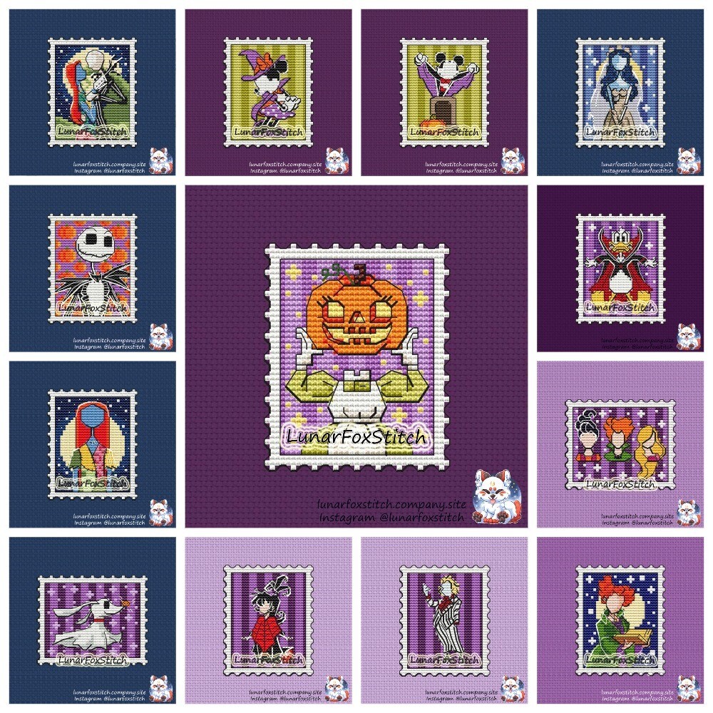 Halloween - set of 13 - postage stamp cross stitch pattern