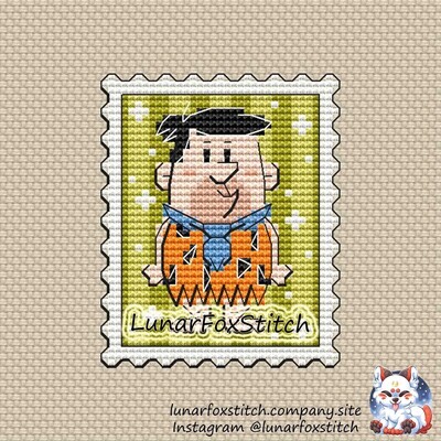 Stone age boy postage stamp cross stitch pattern