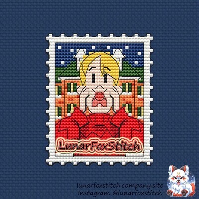 Christmas boy postage stamp cross stitch pattern