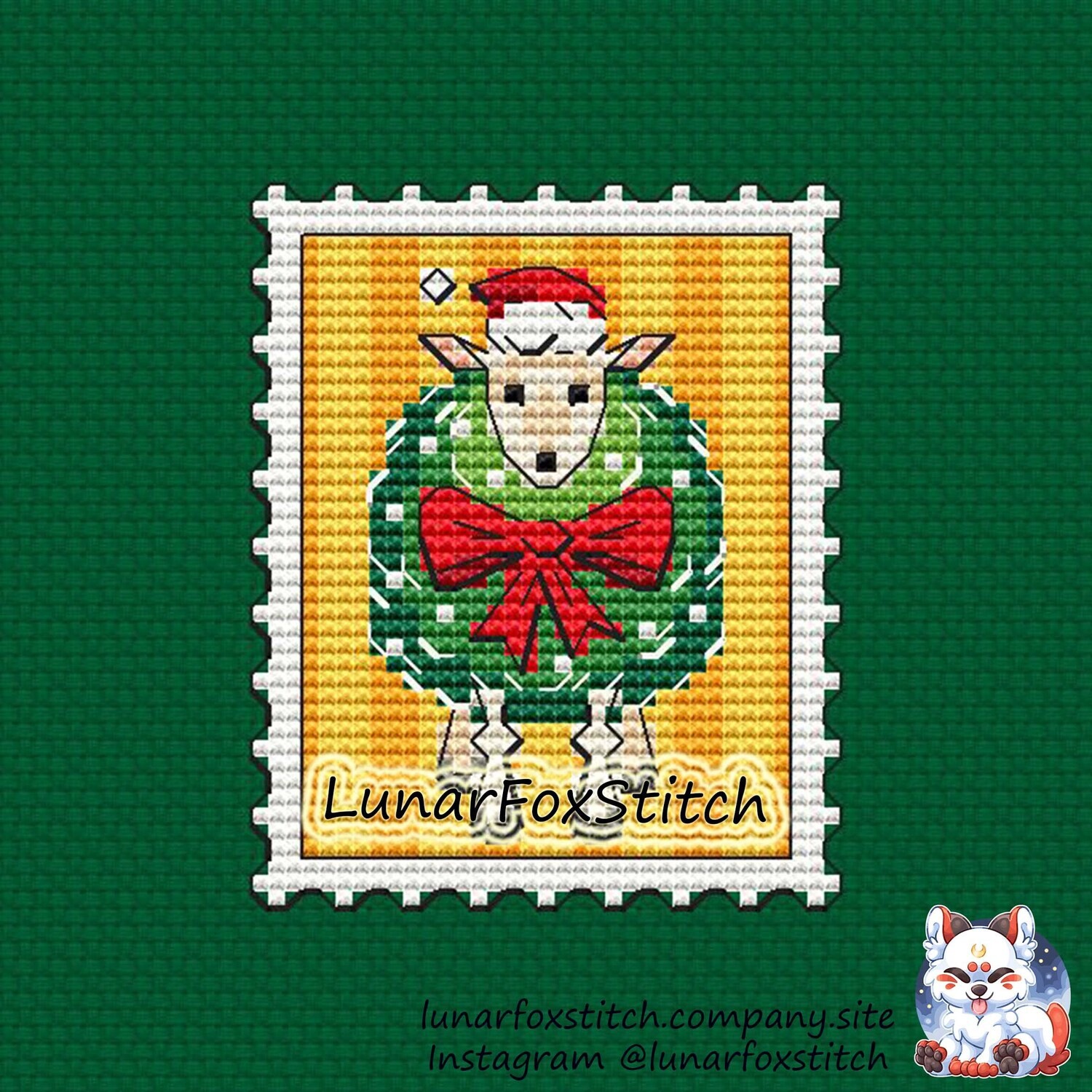 Christmas sheep postage stamp cross stitch pattern
