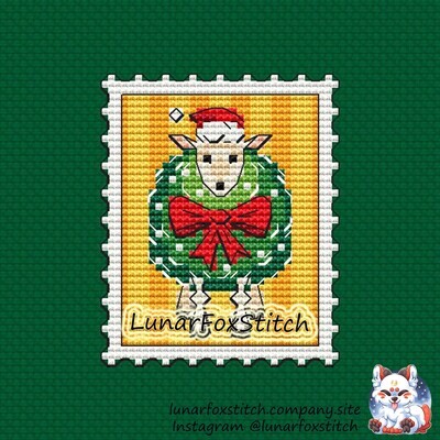 Christmas sheep postage stamp cross stitch pattern