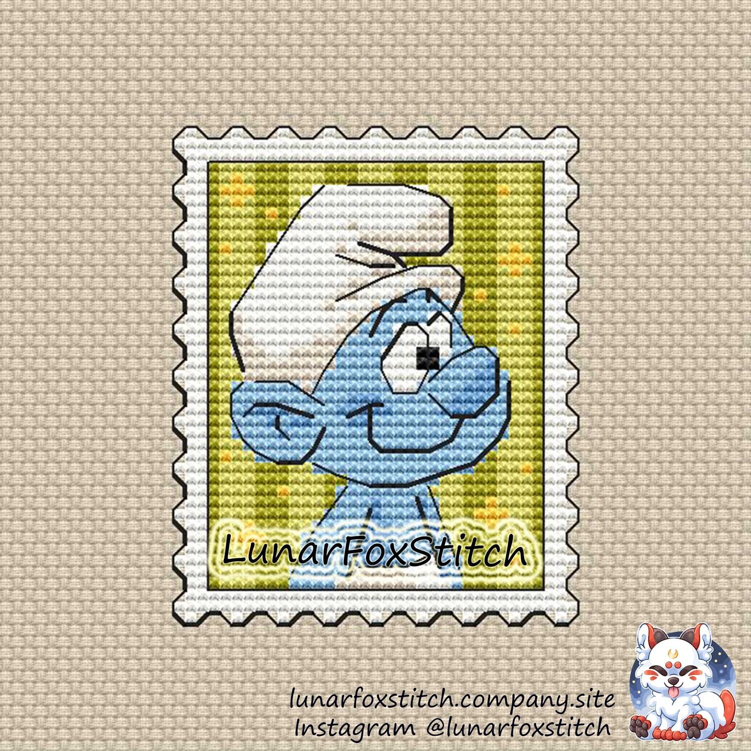 Blue chibi boy postage stamp cross stitch pattern
