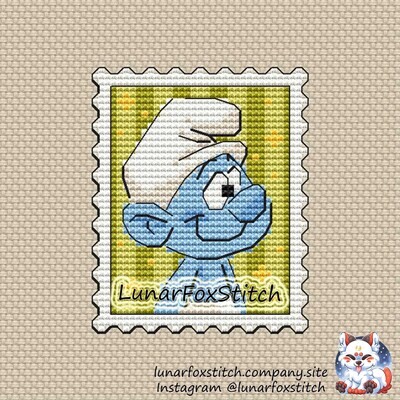 Blue chibi boy postage stamp cross stitch pattern