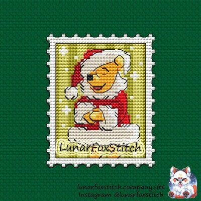 Christmas bear postage stamp cross stitch pattern