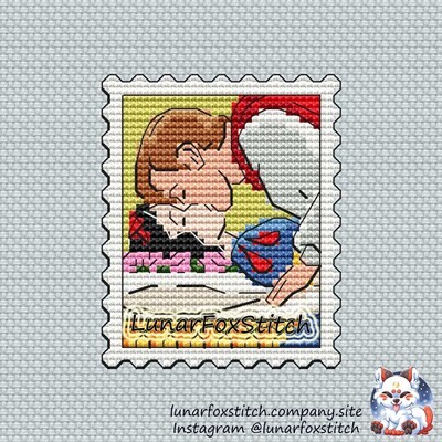 Love story postage stamp cross stitch pattern
