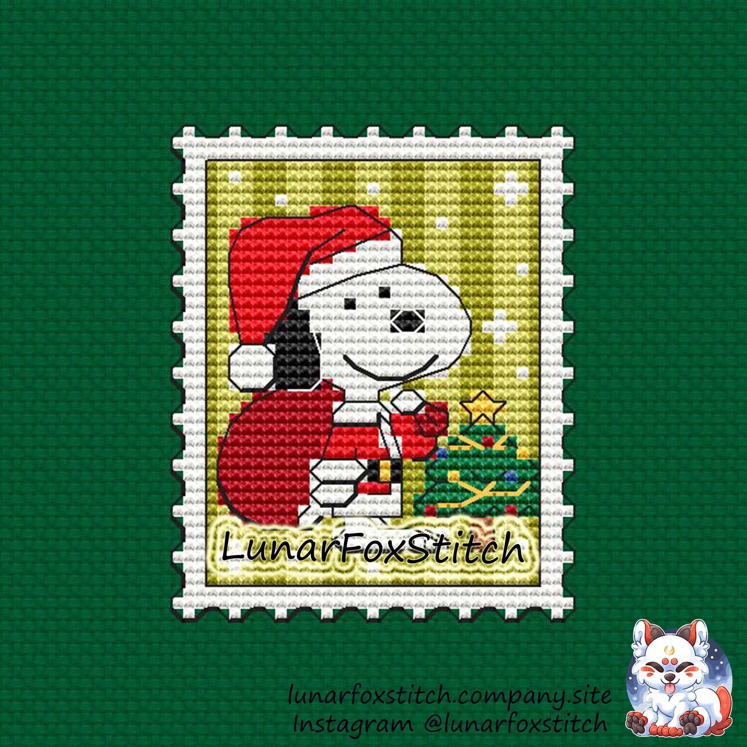 Christmas white dog postage stamp cross stitch pattern