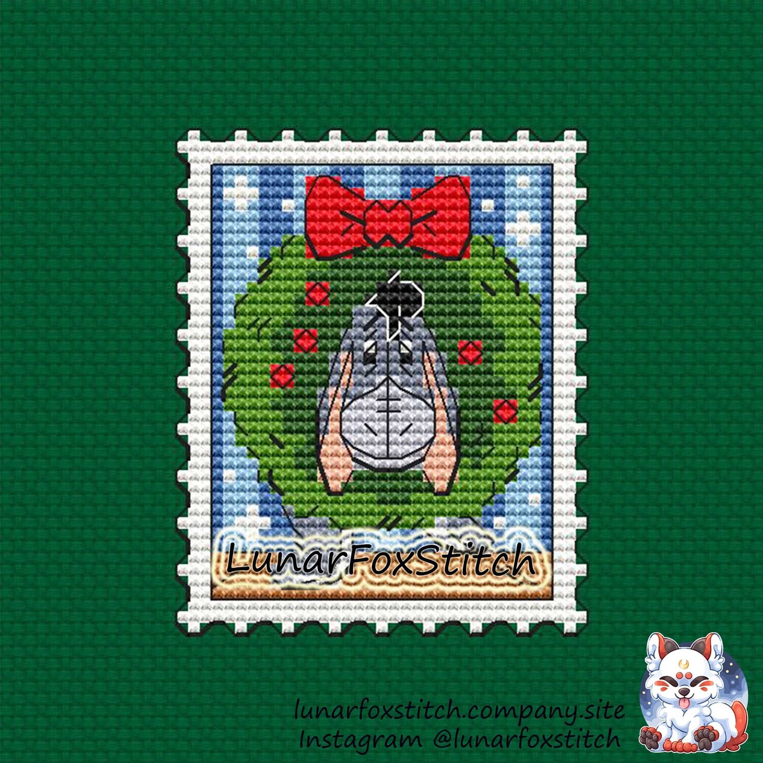 Christmas donkey postage stamp cross stitch pattern