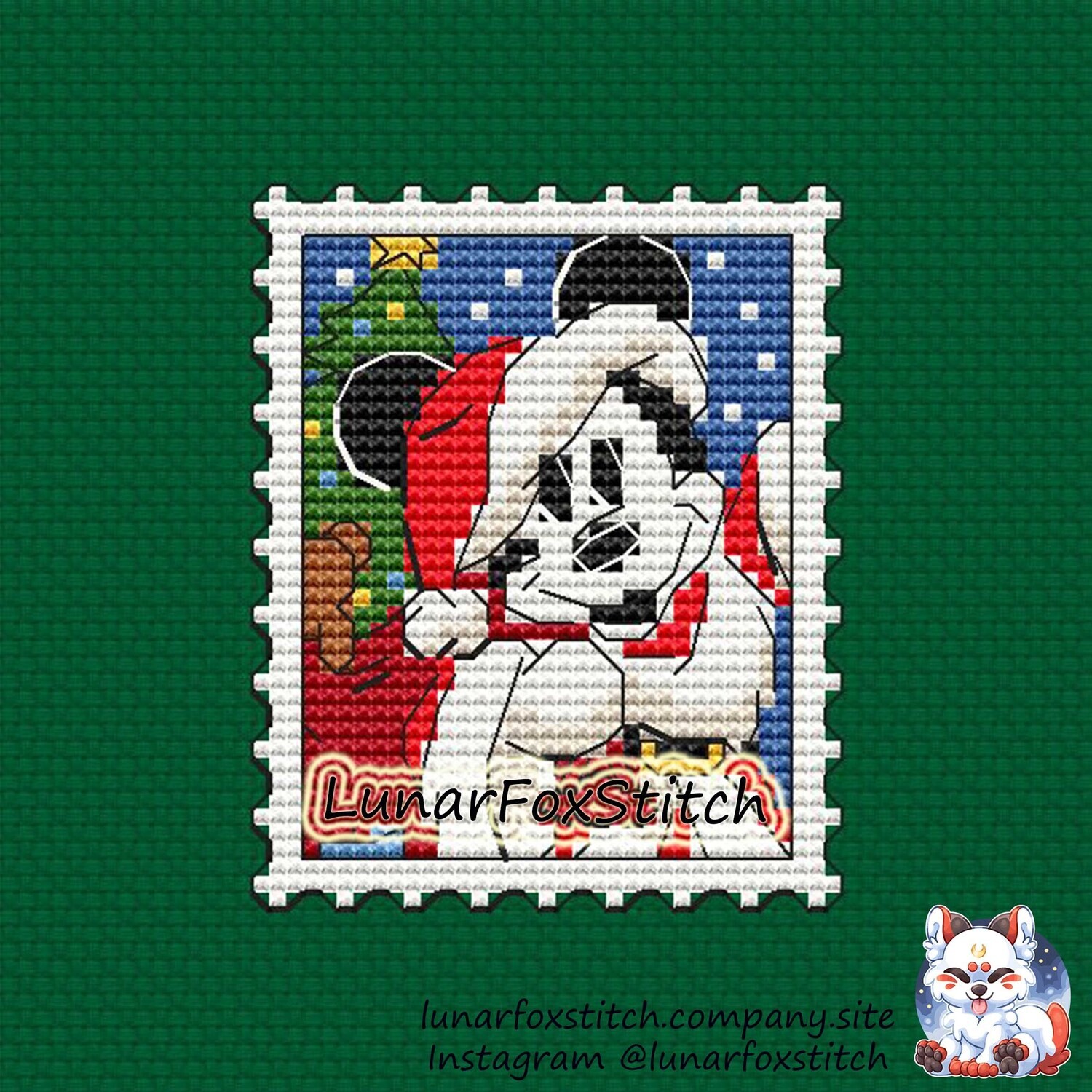 Christmas mouse postage stamp cross stitch pattern