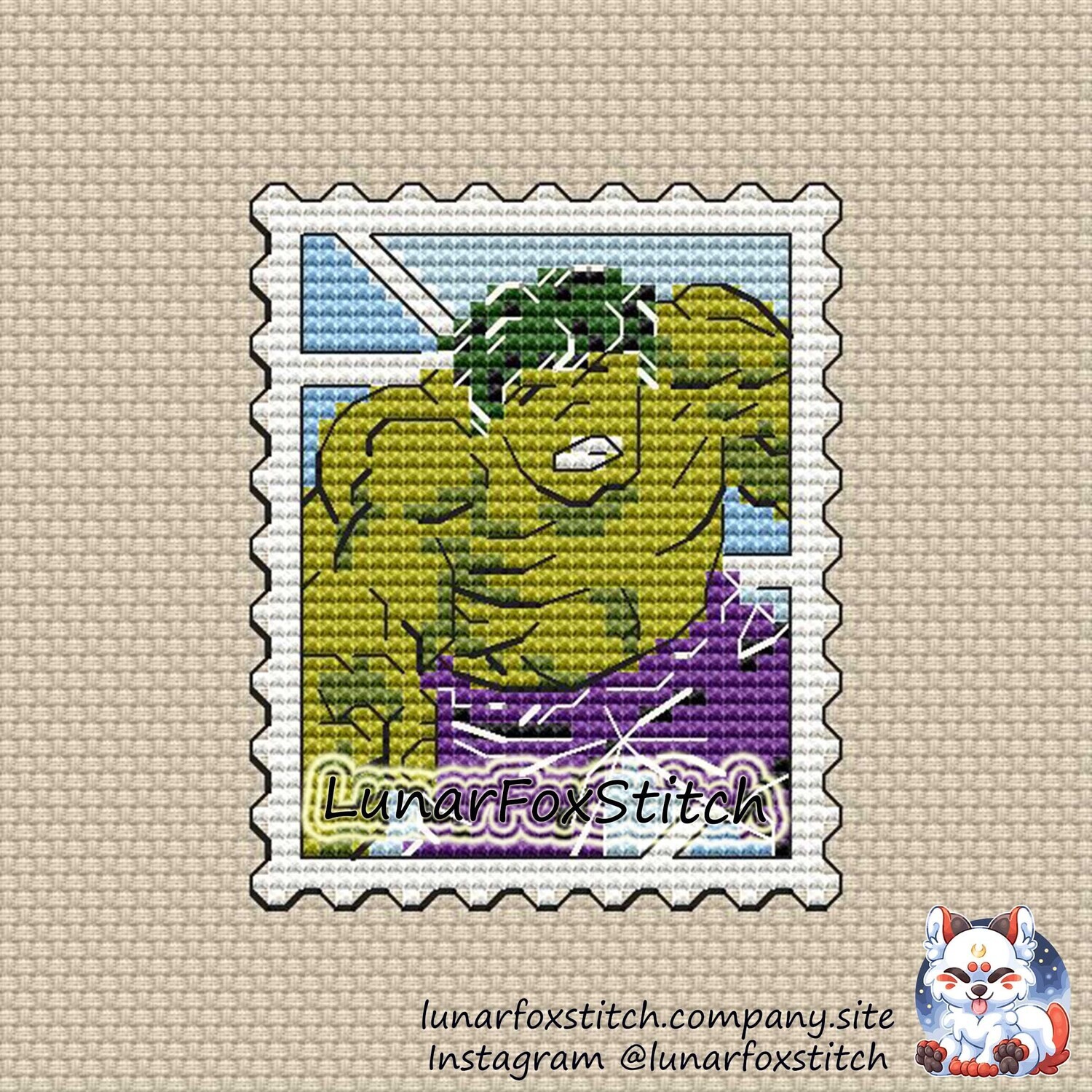 Green man postage stamp cross stitch pattern