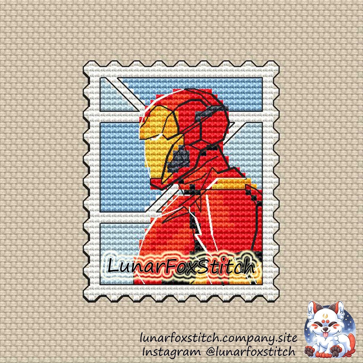 Superhero postage stamp cross stitch pattern