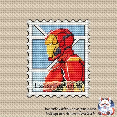 Superhero postage stamp cross stitch pattern