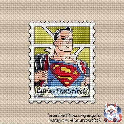 Hero man postage stamp cross stitch pattern