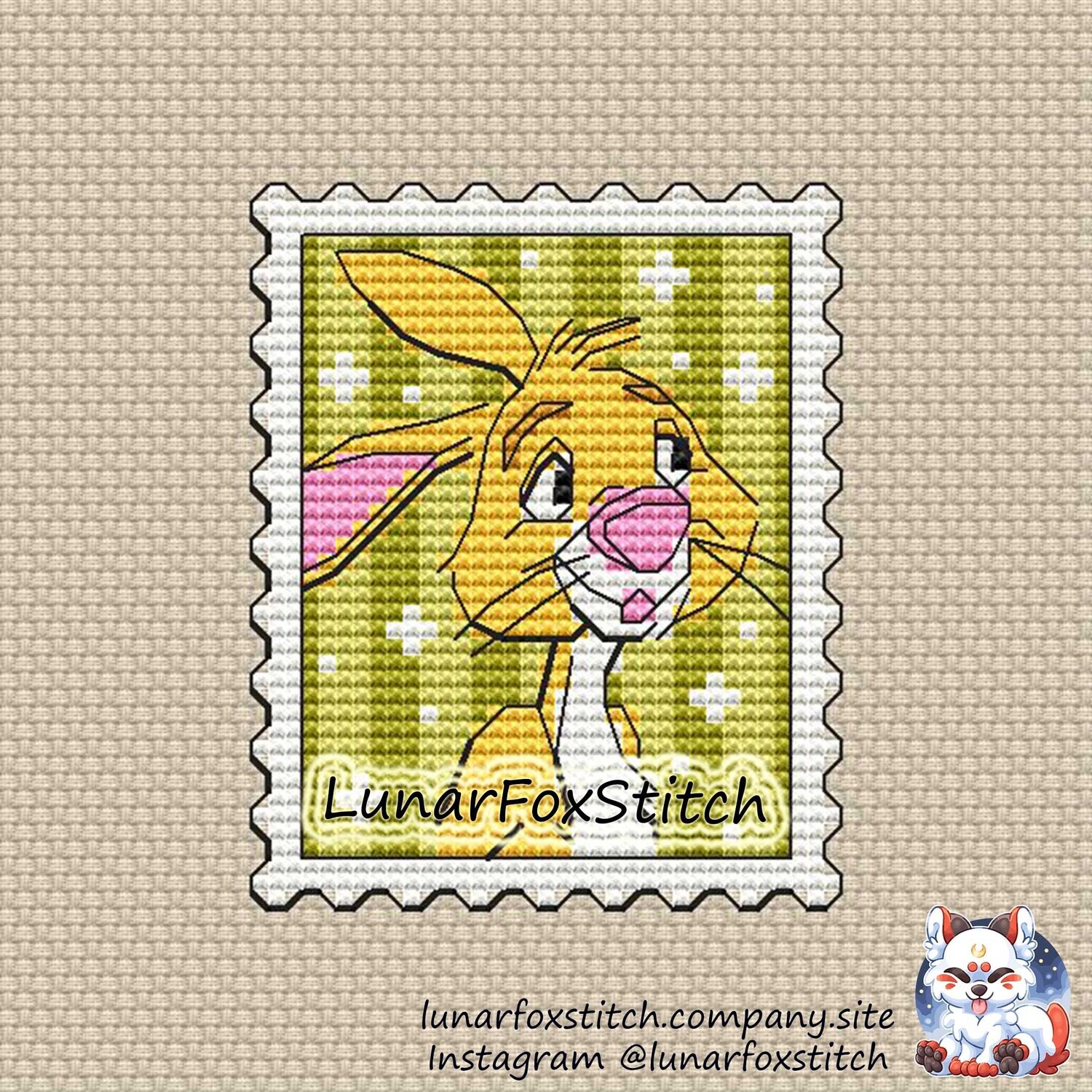 Rabbit postage stamp cross stitch pattern